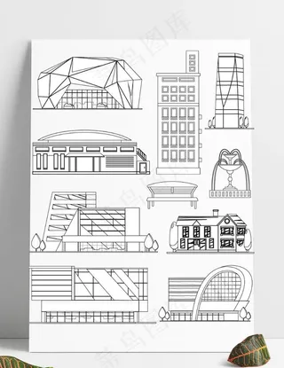 简约城市建筑物手绘线条稿图片