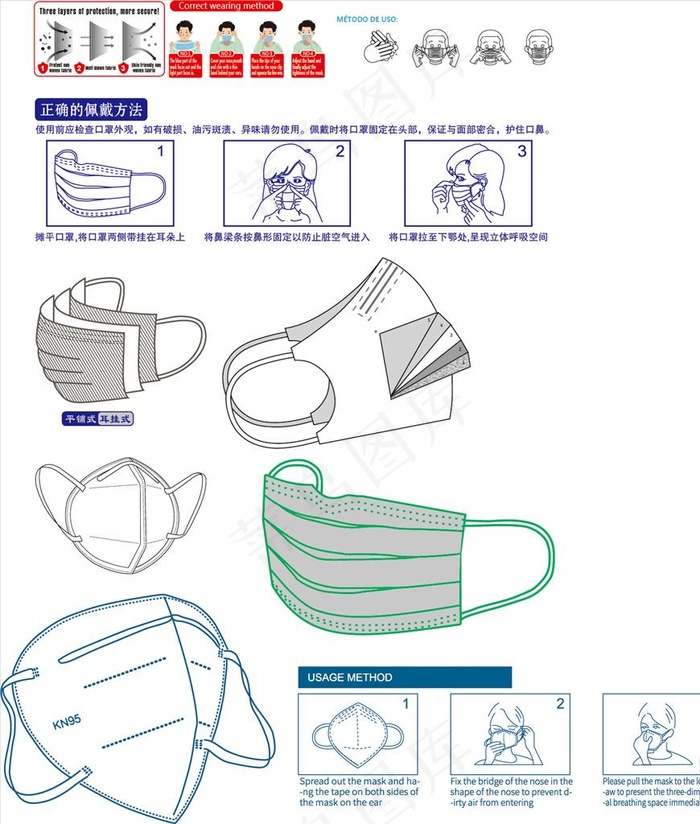口罩素材图片ai矢量模版下载