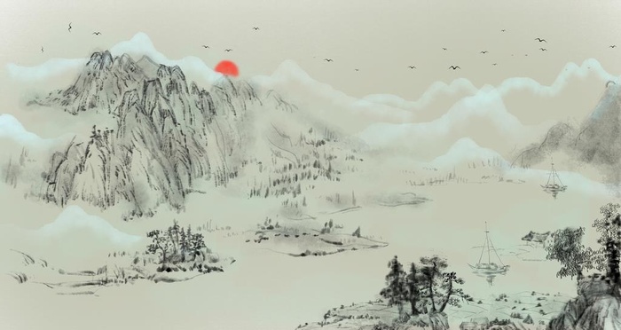 古风山水画图片(4724x2657)psd模版下载