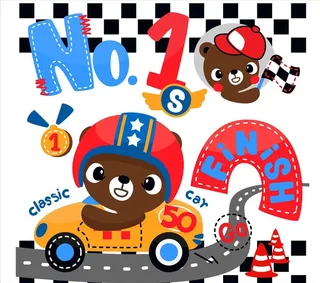 卡通熊赛车手童装印花图片