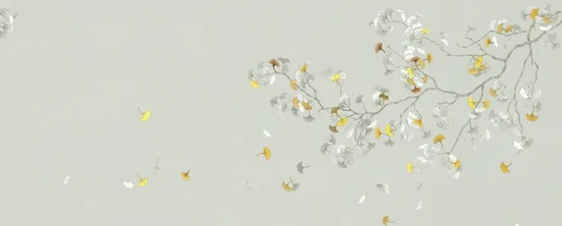 银杏叶沙发背景墙装饰画大图高清图片