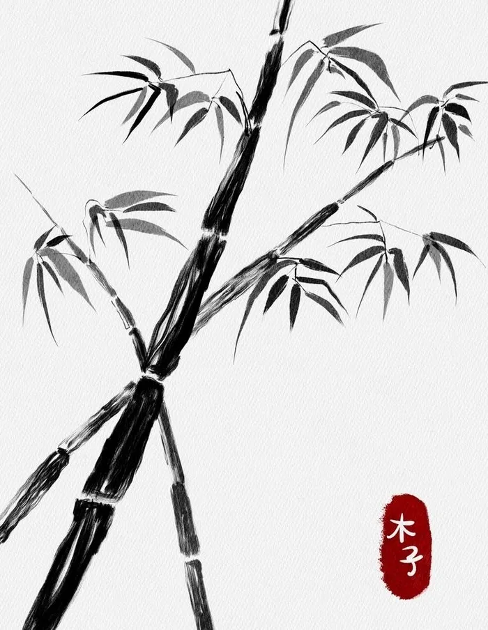 国风水墨竹子图图片(3600x4800)psd模版下载