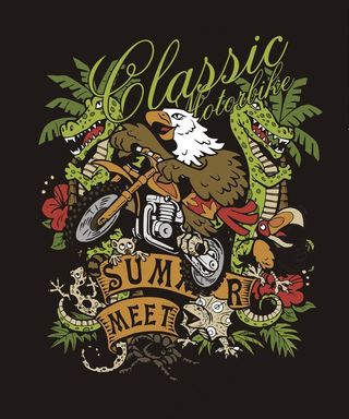 丛林卡通动物老鹰摩托车矢量图图片