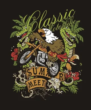 丛林卡通动物老鹰摩托车矢量图图片