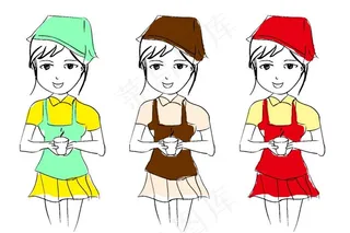 卡通女店员 服务员 快餐店图片