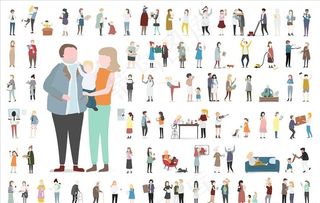 矢量卡通扁平化家庭人物场景图片