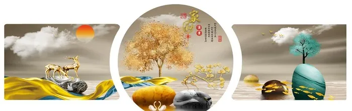 麋鹿金山装饰画图片(12402x4303)