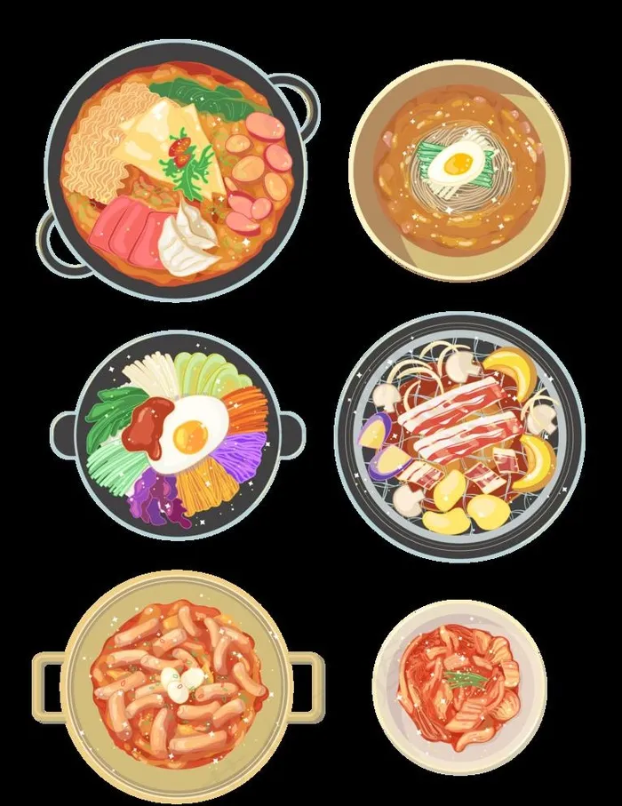 手绘韩式美食图片ai矢量模版下载