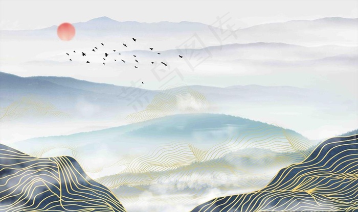 山水画图片psd模版下载