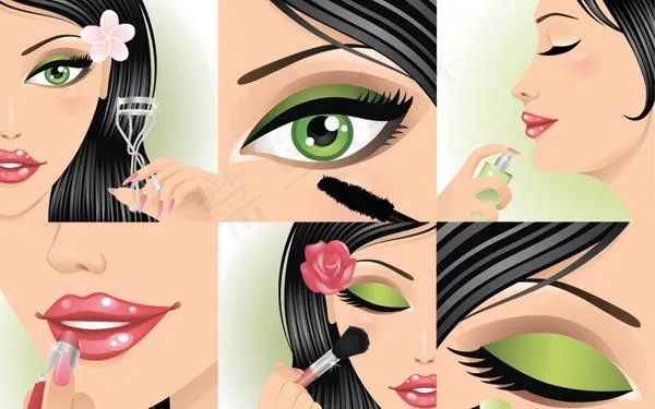 女性化妆瞬间局部矢量素材图片eps,ai矢量模版下载
