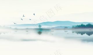 水墨山水背景墙图片