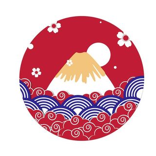 日本元素富士山樱花海浪花图片