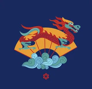 龙 扇子 中式祥云图片