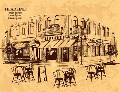 手绘室外咖啡馆图片