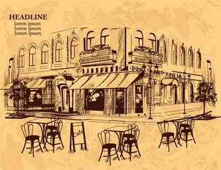 手绘室外咖啡馆图片