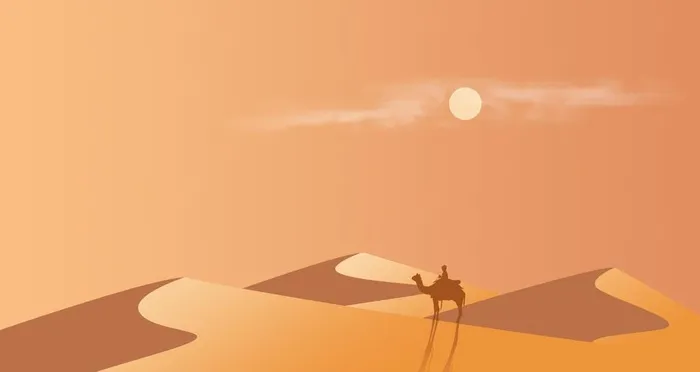 沙漠骆驼夏季炎热插画卡通背景图片(1920x1080)psd模版下载