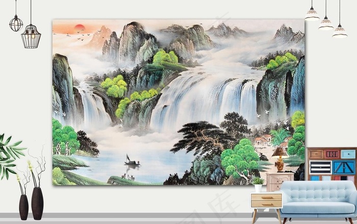 山水画 图片psd模版下载