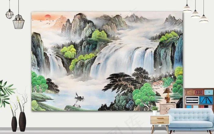 山水画 图片psd模版下载