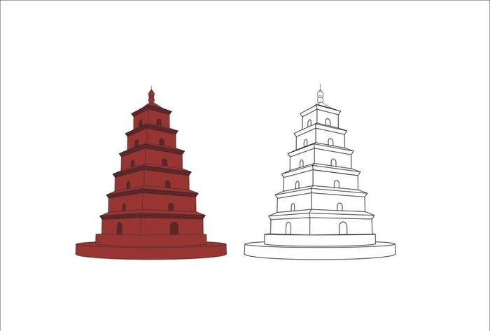 大雁塔线稿图片cdr矢量模版下载