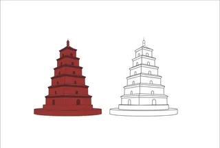 大雁塔线稿图片