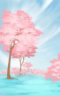 粉色唯美樱花树插画背景图片 粉色唯美樱花树插画背景图片
