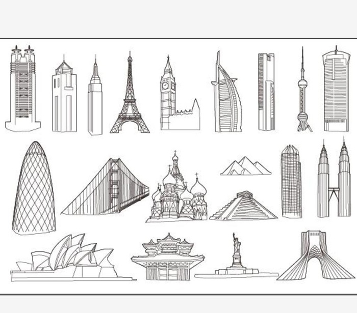 世界著名建筑线描矢量图片ai矢量模版下载