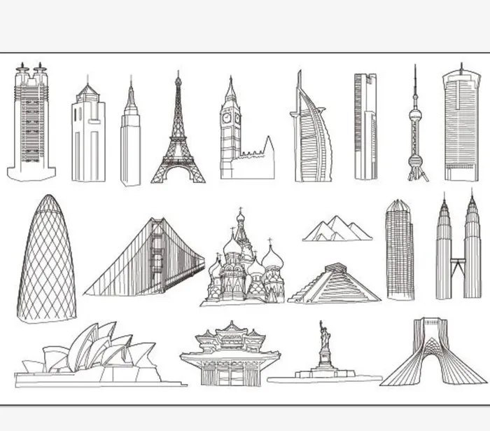 世界著名建筑线描矢量图片ai矢量模版下载