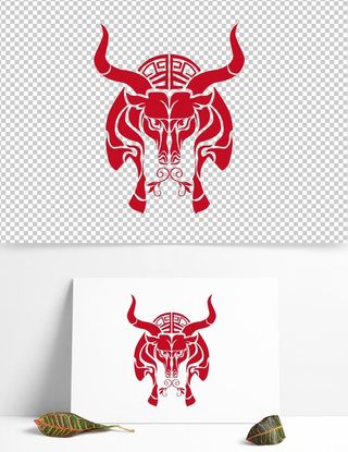 牛年剪纸风窗花图腾生肖矢量设计图片