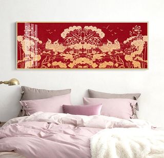 砖红金色剪影鸳鸯荷花浪花图片