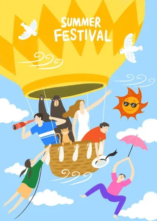 插画 扁平风 炫彩 卡通 欢快图片