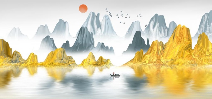 新中式山水画电视背景墙图片