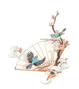 古风插画扇子PNG素材图片