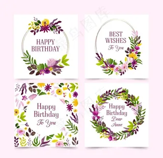 手绘卡通花环生日卡片图片