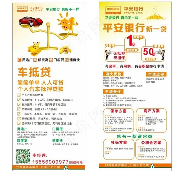 平安新一贷车抵贷单页图片cdr矢量模版下载