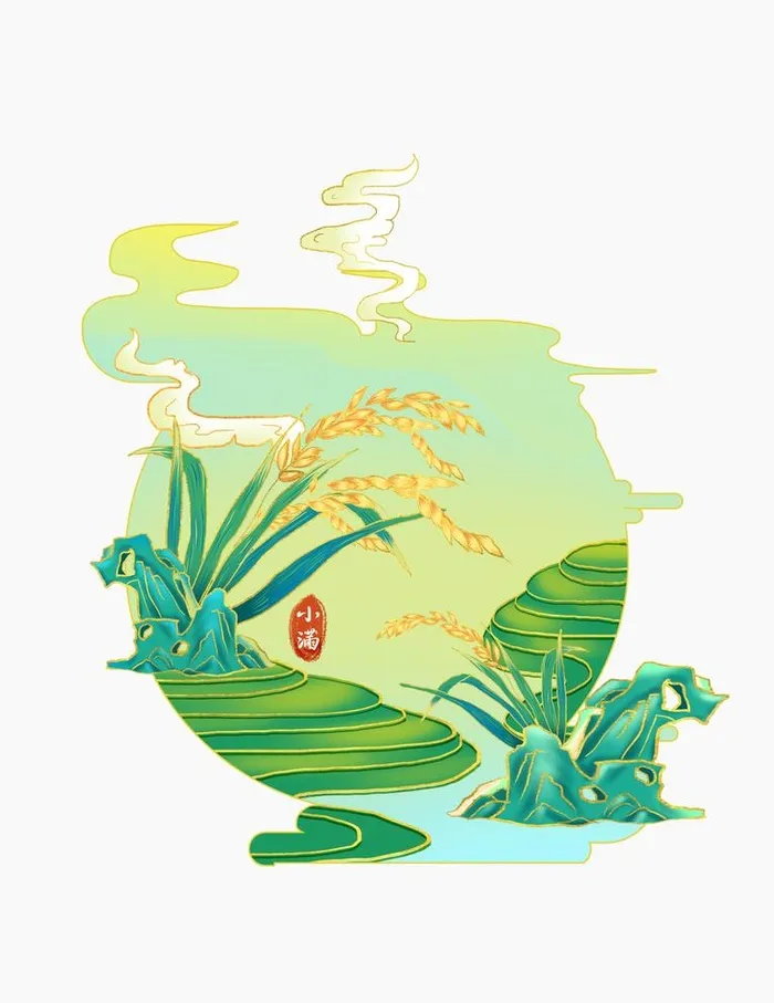 小满手绘水稻谷物元素图片(3072x4107)psd模版下载