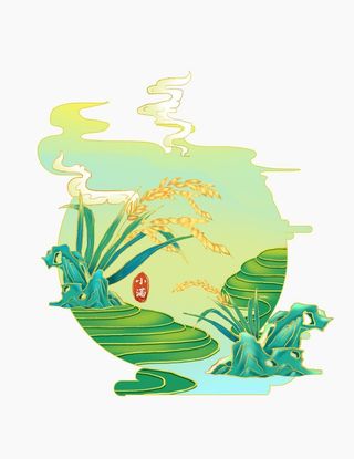 小满手绘水稻谷物元素图片