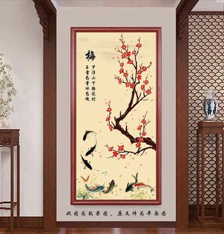 新中式水墨梅花玄关画图片
