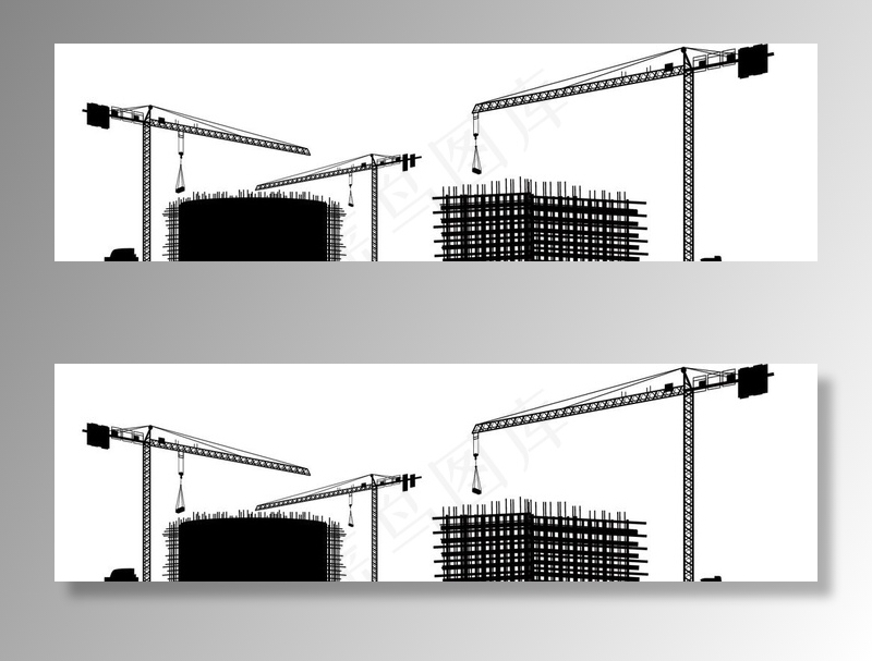手绘矢量施工工地建筑背景剪影图片