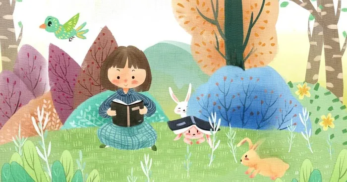 儿童读书清新插画卡通背景素材图片