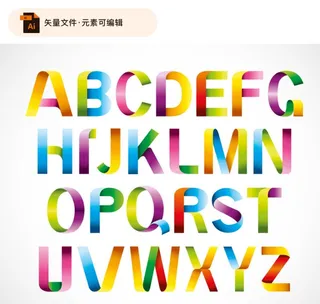 彩虹折叠字母矢量素材图片