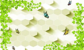 藤蔓绿叶蝴蝶蜂巢背景墙图片