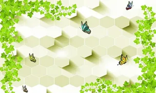 藤蔓绿叶蝴蝶蜂巢背景墙图片