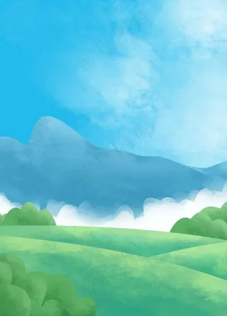 夏季扁平插画远山田园背景图片