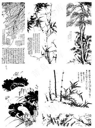 中国风 水墨 国画 矢量 卡通图片