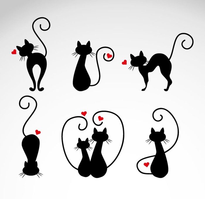 黑猫桃心图片ai矢量模版下载