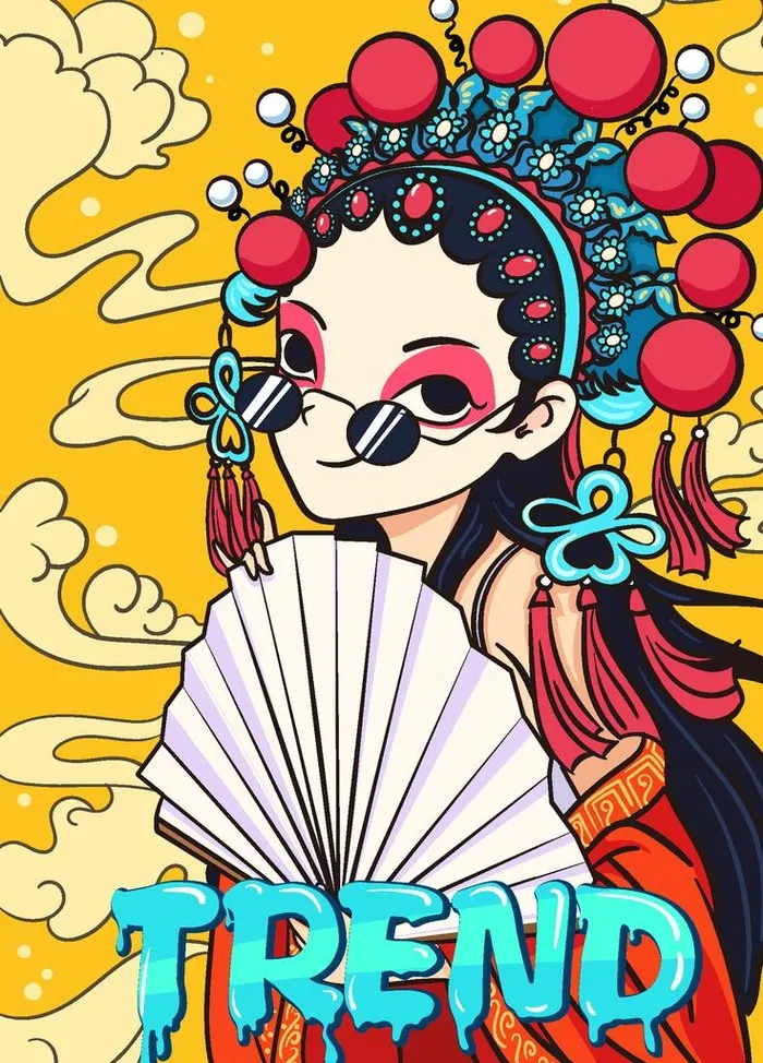 国潮京剧插画图片ai矢量模版下载