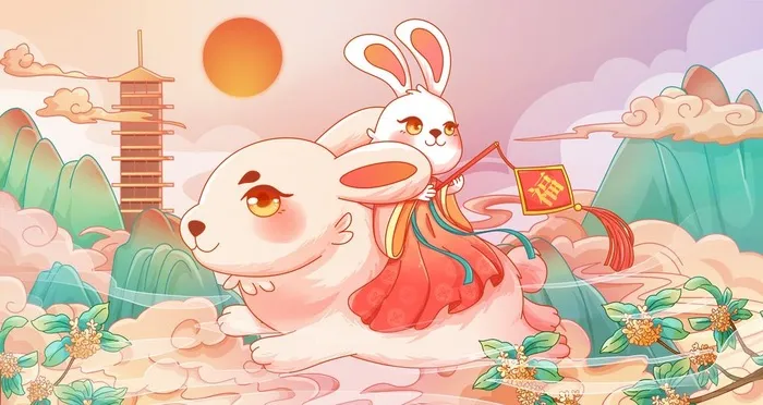 坐兔兔的兔兔图片(3840x2160)psd模版下载