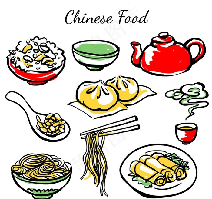 手绘美味食物素材图片ai矢量模版下载