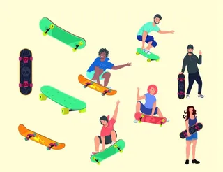 ai矢量滑板人物集合图片