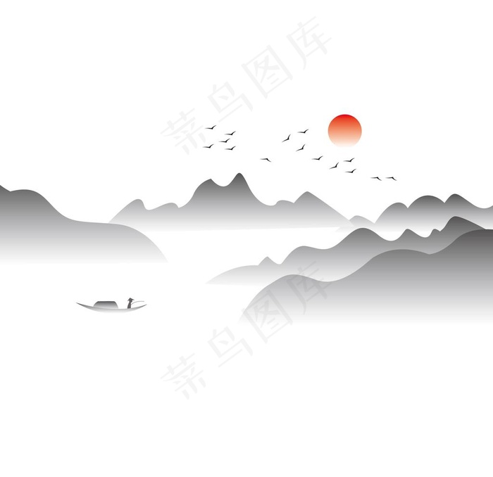 矢量中国风水墨山水画图片ai矢量模版下载